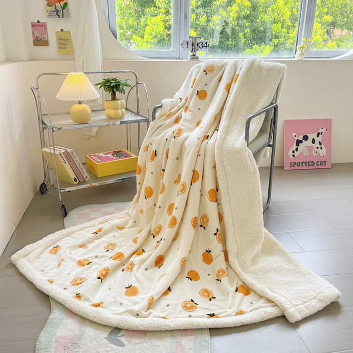 91家纺网 家纺一手货源 找家纺 沐慕 2024新款AB版牛奶绒拼羊羔绒毛毯毯子 毛毯-小橙子
