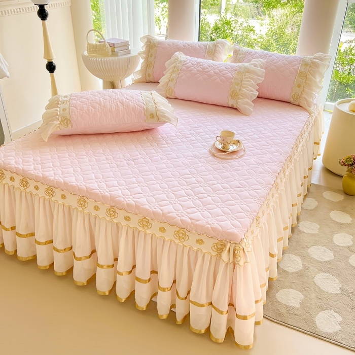 91家纺网 家纺一手货源 找家纺 罗艺轩 2024新款公主风水洗棉夹棉床裙-花蔓花蔓-少女粉