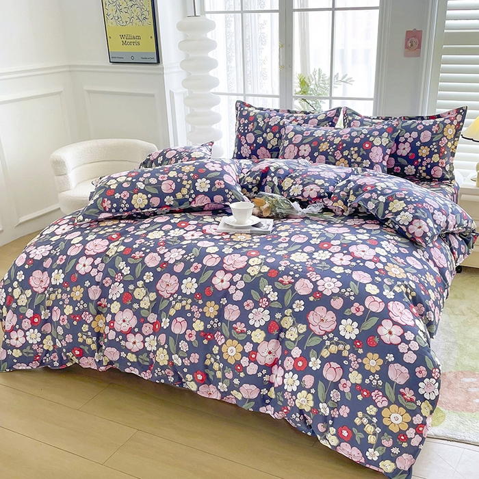 91家纺网 家纺一手货源 找家纺 梵巢家纺 2025新款芦荟棉四件套和单品印花四件套 床笠款四件套花满城