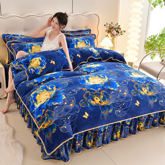 91家纺网 家纺一手货源 找家纺 梦莱情纺2024新款8.5斤牛奶绒四件套日产12000套 秘境