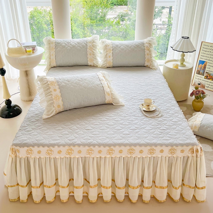 91家纺网 家纺一手货源 找家纺 罗艺轩 2024新款公主风水洗棉夹棉床裙-花蔓花蔓-迷雾灰