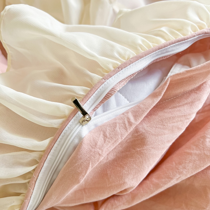 91家纺网 家纺一手货源 找家纺 罗艺轩 2024新款公主风水洗棉夹棉床裙款四件套-花蔓花蔓-豆沙