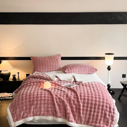 91家纺网 家纺一手货源 找家纺 欧邦 新款仿兔毛泡泡绒羊羔绒毛毯 泡泡双层-豆沙