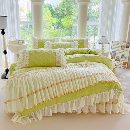 91家纺网 家纺一手货源 找家纺 （总）罗艺轩 2024新款公主风水洗棉夹棉床裙款四件套-花蔓