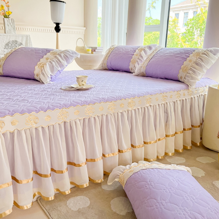 91家纺网 家纺一手货源 找家纺 罗艺轩 2024新款公主风水洗棉夹棉床裙-花蔓花蔓-茉莉紫