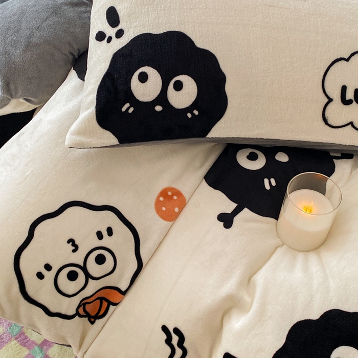 91家纺网 家纺一手货源 找家纺 斯卡诺2025新款直播轻奢爆款小清新牛奶宝宝绒四件套 黑豆精灵