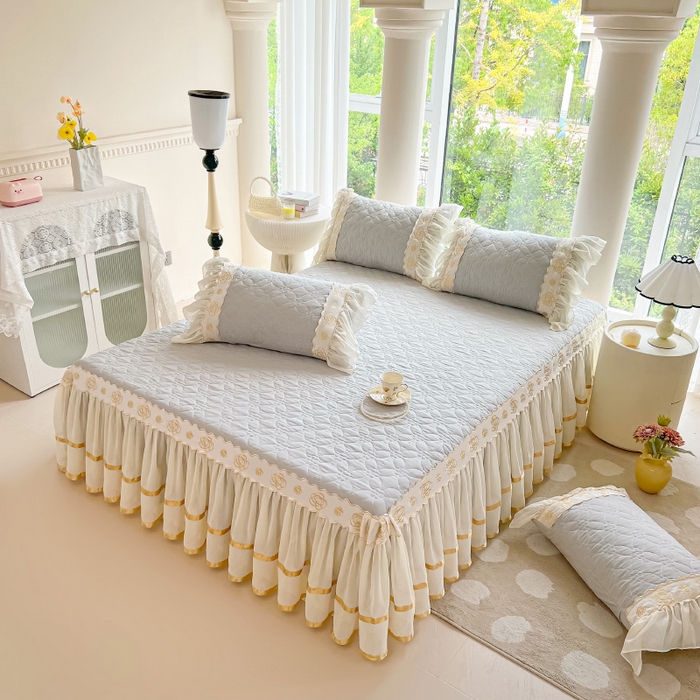 91家纺网 家纺一手货源 找家纺 罗艺轩 2024新款公主风水洗棉夹棉床裙-花蔓花蔓-迷雾灰