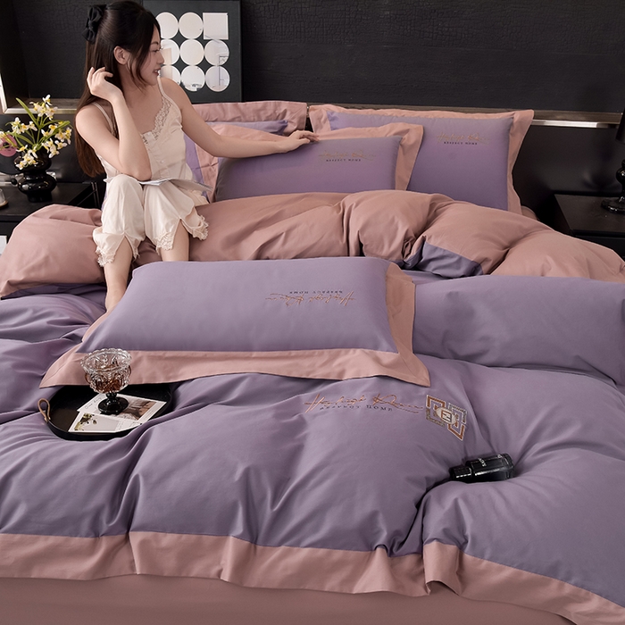 91家纺网 家纺一手货源 找家纺 瑞驰家纺 2024新款长绒棉磨毛四件套-斯特尔 斯特尔-幸福紫+豆沙红