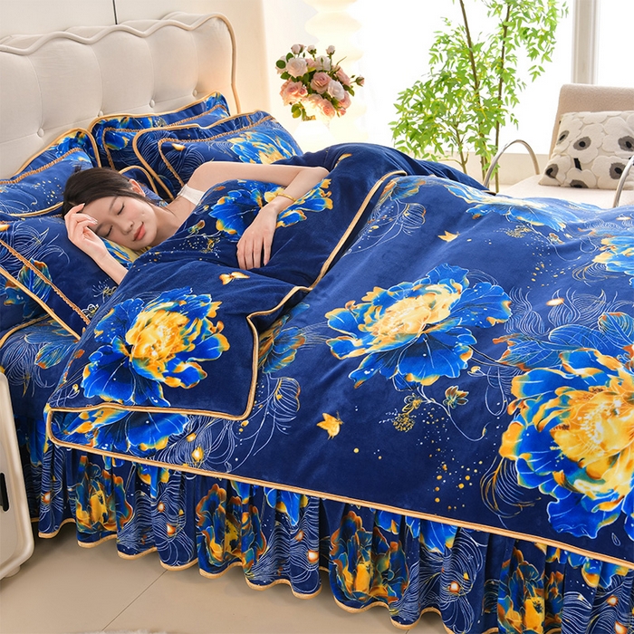 91家纺网 家纺一手货源 找家纺 梦莱情纺2024新款8.5斤牛奶绒四件套日产12000套 秘境