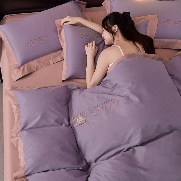 91家纺网 家纺一手货源 找家纺 瑞驰家纺 2024新款长绒棉磨毛四件套-斯特尔 斯特尔-幸福紫+豆沙红