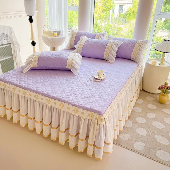 91家纺网 家纺一手货源 找家纺 罗艺轩 2024新款公主风水洗棉夹棉床裙-花蔓花蔓-茉莉紫