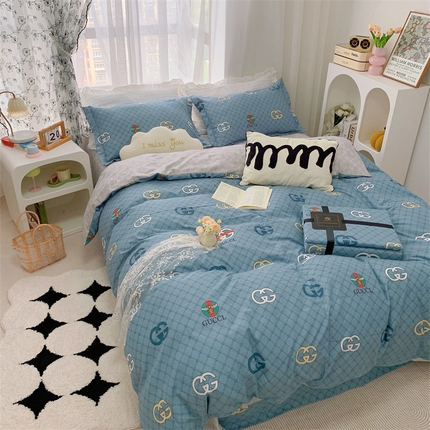 91家纺网 家纺一手货源 找家纺 （总）庭笙 新款丝带款臻品磨毛印花四件套