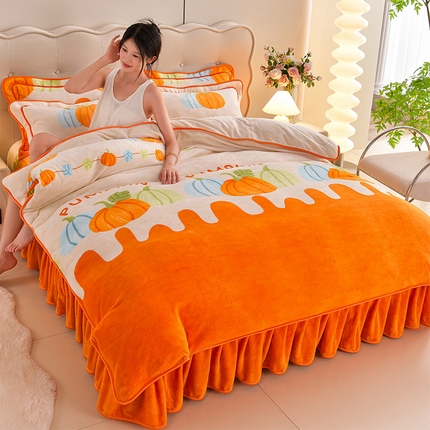 梦莱情纺2024新款8.5斤牛奶绒四件套日产12000套 南瓜