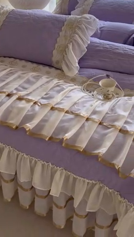 91家纺网 家纺一手货源 找家纺 罗艺轩 2024新款公主风水洗棉夹棉床裙款四件套-花蔓花蔓-茉莉紫