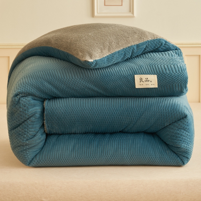 91家纺网 家纺一手货源 找家纺 2024新款保暖牛奶绒剪花北极绒冬被子被芯 宾利蓝