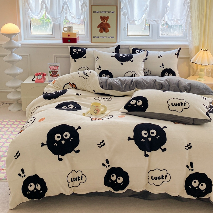 91家纺网 家纺一手货源 找家纺 斯卡诺2025新款直播轻奢爆款小清新牛奶宝宝绒四件套 黑豆精灵