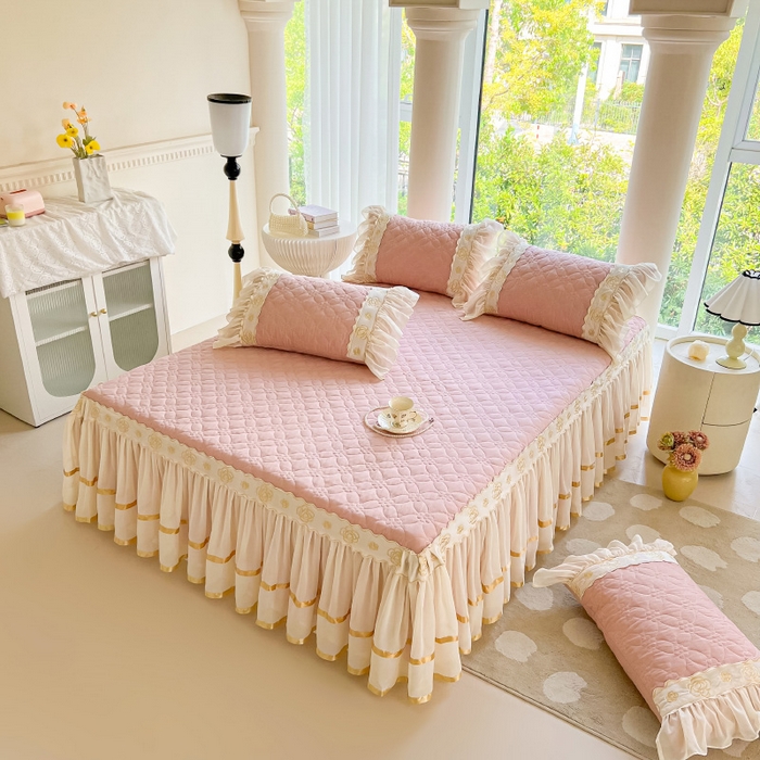 91家纺网 家纺一手货源 找家纺 罗艺轩 2024新款公主风水洗棉夹棉床裙-花蔓花蔓-豆沙