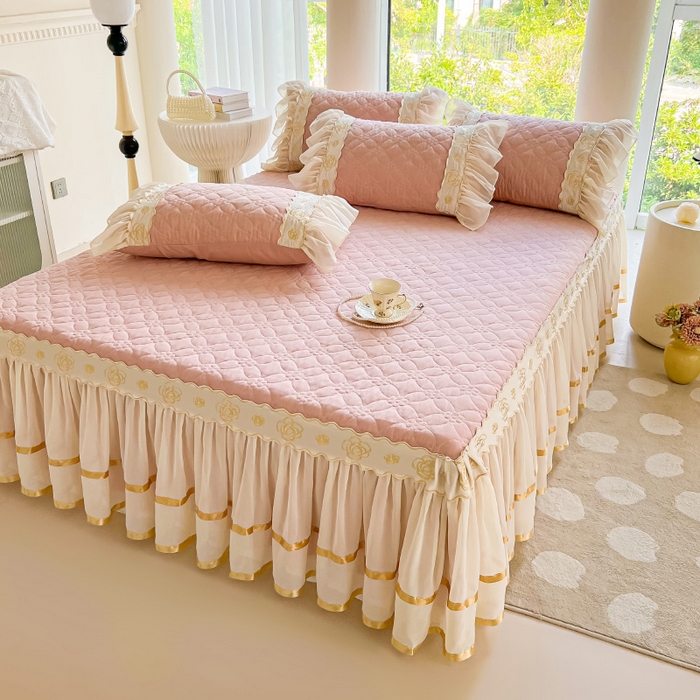 91家纺网 家纺一手货源 找家纺 罗艺轩 2024新款公主风水洗棉夹棉床裙-花蔓花蔓-豆沙