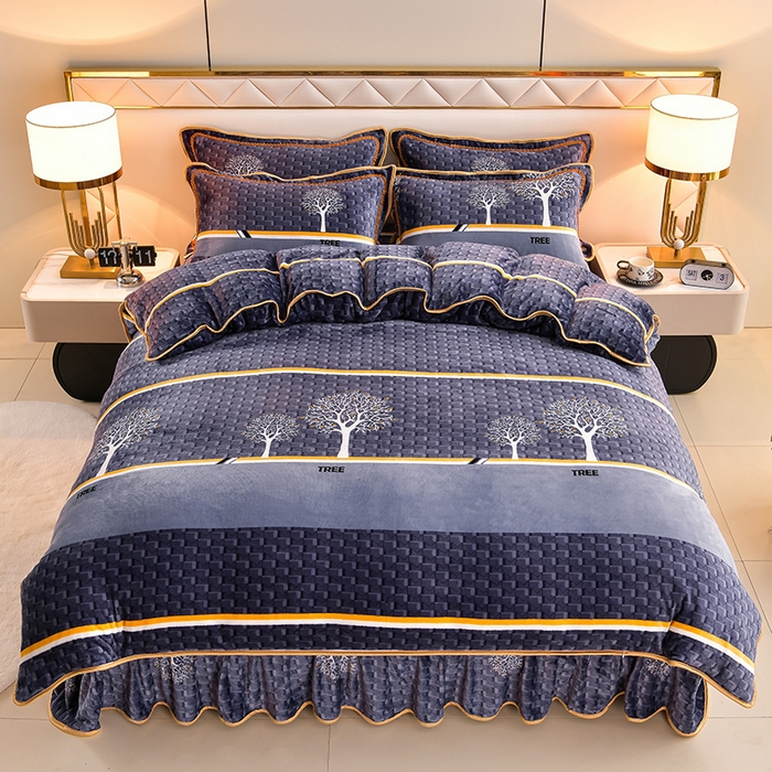 91家纺网 家纺一手货源 找家纺 沐妍家纺 2024新款7斤牛奶法莱绒金貂绒印花四件套 爱情树