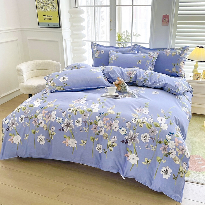 91家纺网 家纺一手货源 找家纺 梵巢家纺 2025新款芦荟棉四件套和单品印花四件套 床笠款四件套淡雅花姿