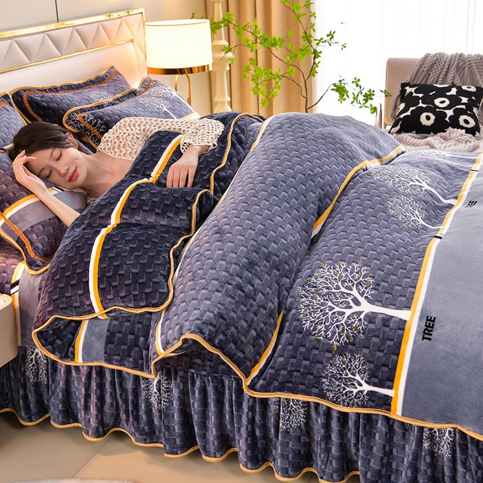 91家纺网 家纺一手货源 找家纺 沐妍家纺 2024新款7斤牛奶法莱绒金貂绒印花四件套 爱情树