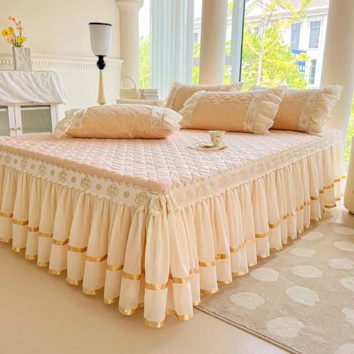 91家纺网 家纺一手货源 找家纺 罗艺轩 2024新款公主风水洗棉夹棉床裙-花蔓花蔓-香槟