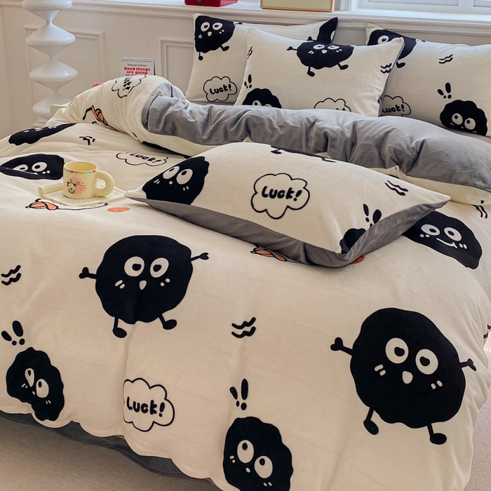 91家纺网 家纺一手货源 找家纺 斯卡诺2025新款直播轻奢爆款小清新牛奶宝宝绒四件套 黑豆精灵