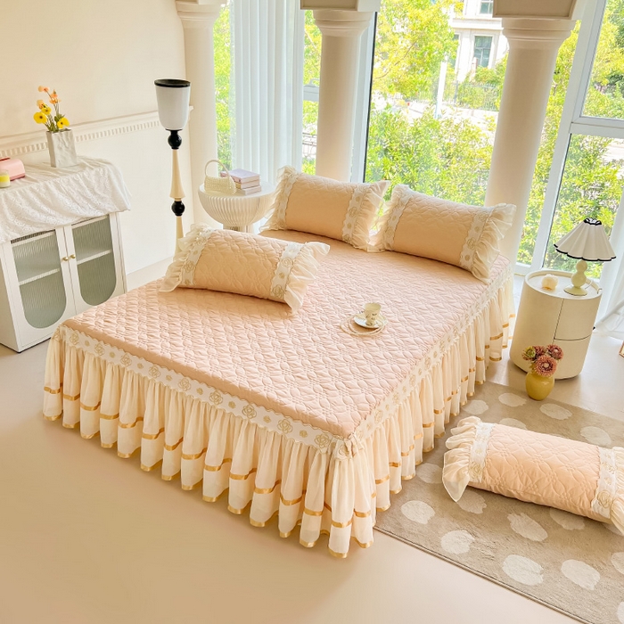 91家纺网 家纺一手货源 找家纺 罗艺轩 2024新款公主风水洗棉夹棉床裙-花蔓花蔓-香槟