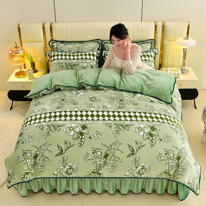 91家纺网 家纺一手货源 找家纺 沐妍家纺 2025新款8斤加厚保暖金貂绒牛奶绒印花四件套 情怀