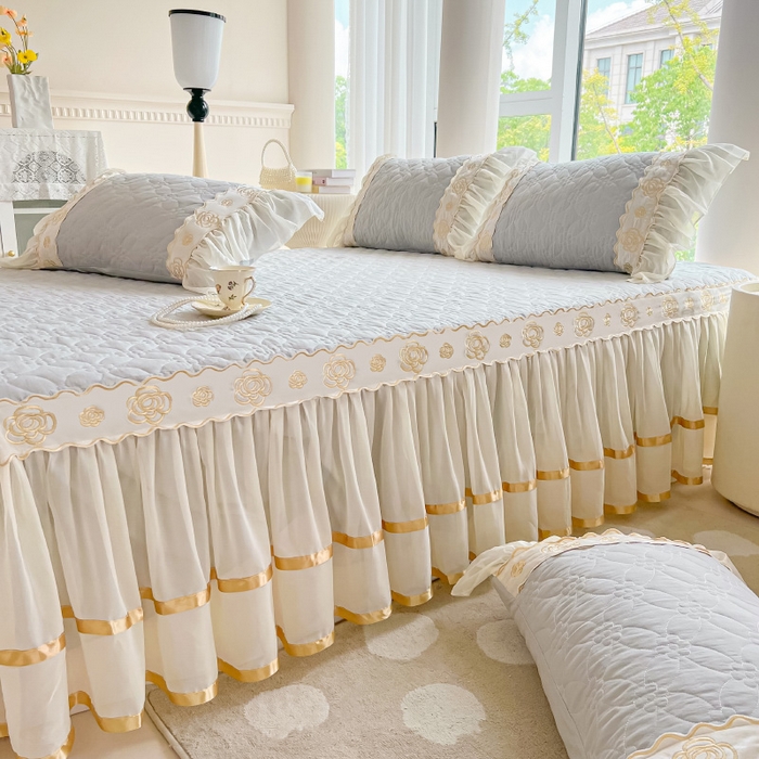 91家纺网 家纺一手货源 找家纺 罗艺轩 2024新款公主风水洗棉夹棉床裙-花蔓花蔓-迷雾灰