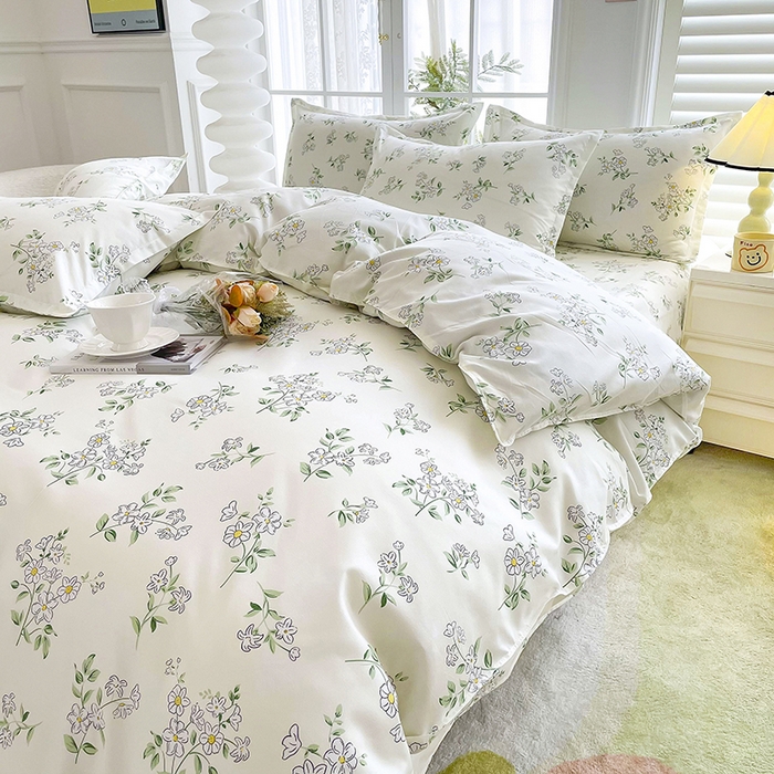 91家纺网 家纺一手货源 找家纺 梵巢家纺 芦荟棉三四件套，床单，被套，枕套化纤四件套茉莉花开