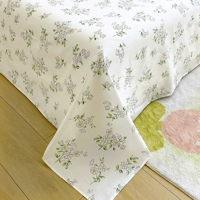 91家纺网 家纺一手货源 找家纺 梵巢家纺 2025新款加厚芦荟棉床单磨毛化纤床单茉莉花开