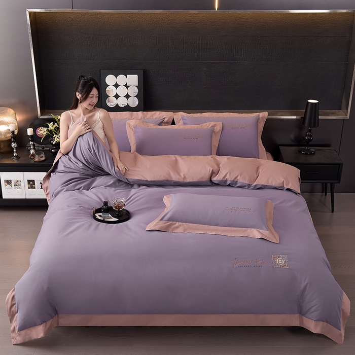 91家纺网 家纺一手货源 找家纺 瑞驰家纺 2024新款长绒棉磨毛四件套-斯特尔 斯特尔-幸福紫+豆沙红