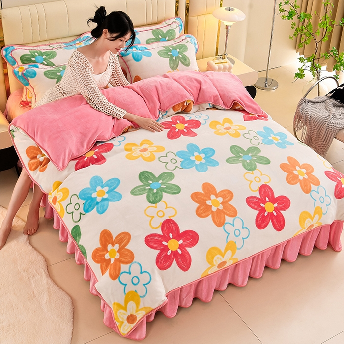 91家纺网 家纺一手货源 找家纺 沐妍家纺 2025新款8斤加厚保暖金貂绒牛奶绒印花四件套 田园生活