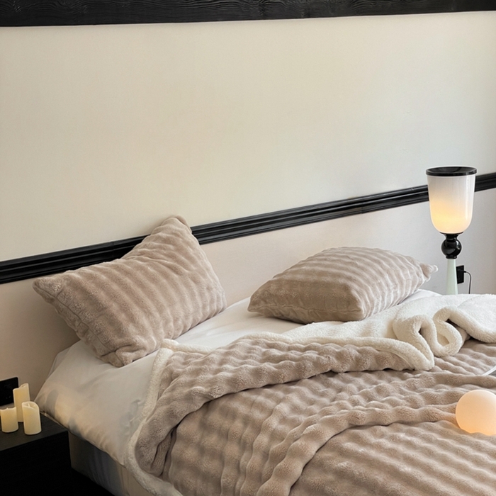 91家纺网 家纺一手货源 找家纺 欧邦 新款仿兔毛泡泡绒羊羔绒毛毯 泡泡双层-卡其