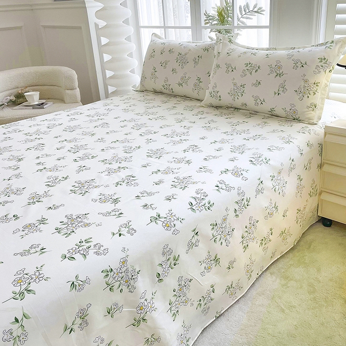 91家纺网 家纺一手货源 找家纺 梵巢家纺 2025新款加厚芦荟棉床单磨毛化纤床单茉莉花开