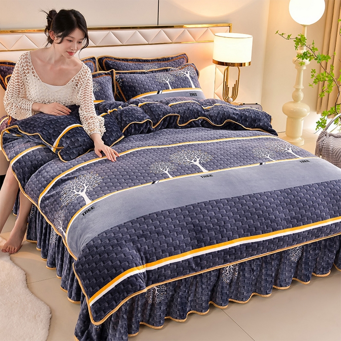 91家纺网 家纺一手货源 找家纺 沐妍家纺 2024新款7斤牛奶法莱绒金貂绒印花四件套 爱情树