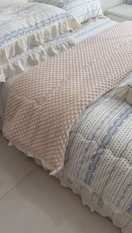 91家纺网 家纺一手货源 找家纺 佰织鑫家居 2024新款全棉法式床盖款四件套蓝颜