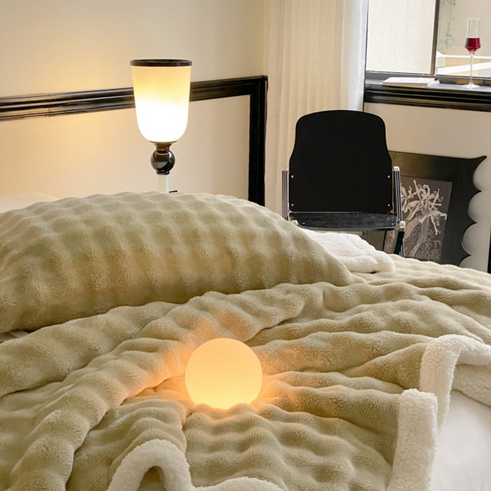 91家纺网 家纺一手货源 找家纺 欧邦 新款仿兔毛泡泡绒羊羔绒毛毯 泡泡双层-芥黄