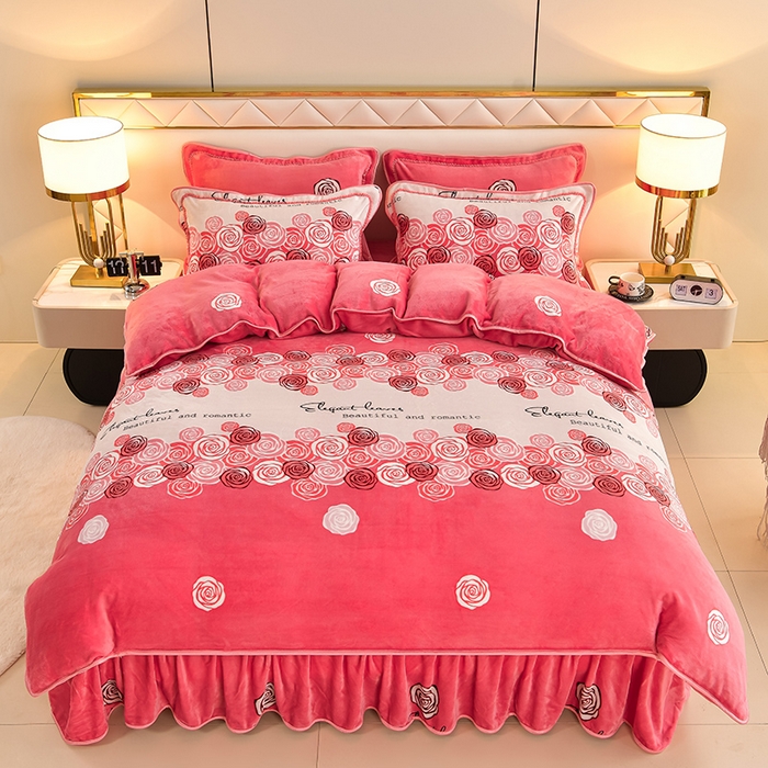 91家纺网 家纺一手货源 找家纺 沐妍家纺 2024新款7斤牛奶法莱绒金貂绒印花四件套 爱的花海