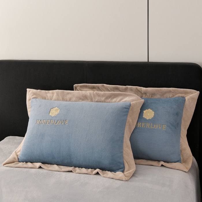 91家纺网 家纺一手货源 找家纺 氧家 2024新款宽边撞色对角牛奶绒绣花四件套--花颜对角 花韵-槟利兰