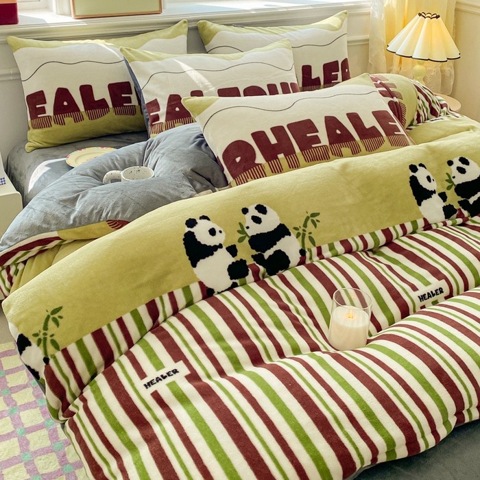 91家纺网 家纺一手货源 找家纺 斯卡诺2025新款直播轻奢爆款小清新牛奶宝宝绒四件套 大熊猫