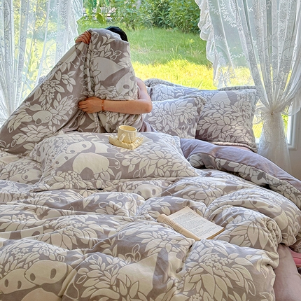 91家纺网 家纺一手货源 找家纺 （总）昊川家纺 2025新款直播热款短毛绒牛奶绒四件套立体雕花四件套