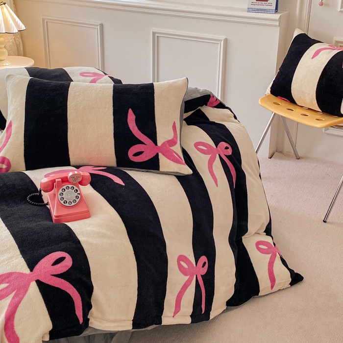 91家纺网 家纺一手货源 找家纺 斯卡诺2025新款直播轻奢爆款小清新牛奶宝宝绒四件套 蝴蝶结