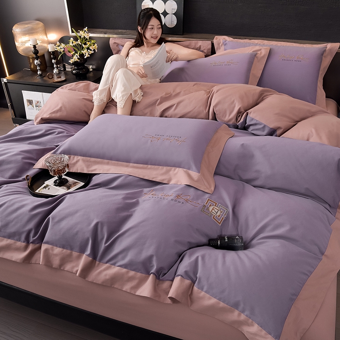 91家纺网 家纺一手货源 找家纺 瑞驰家纺 2024新款长绒棉磨毛四件套-斯特尔 斯特尔-幸福紫+豆沙红