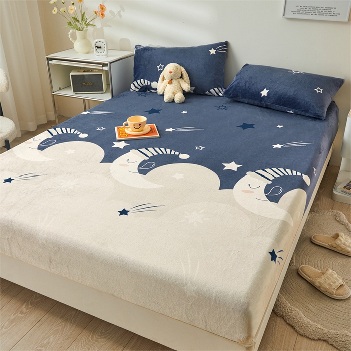 91家纺网 家纺一手货源 找家纺 梦舒羽 2025新款冬季牛奶绒加厚床笠法兰绒床罩套珊瑚绒床垫保护套全包床单月亮宝宝