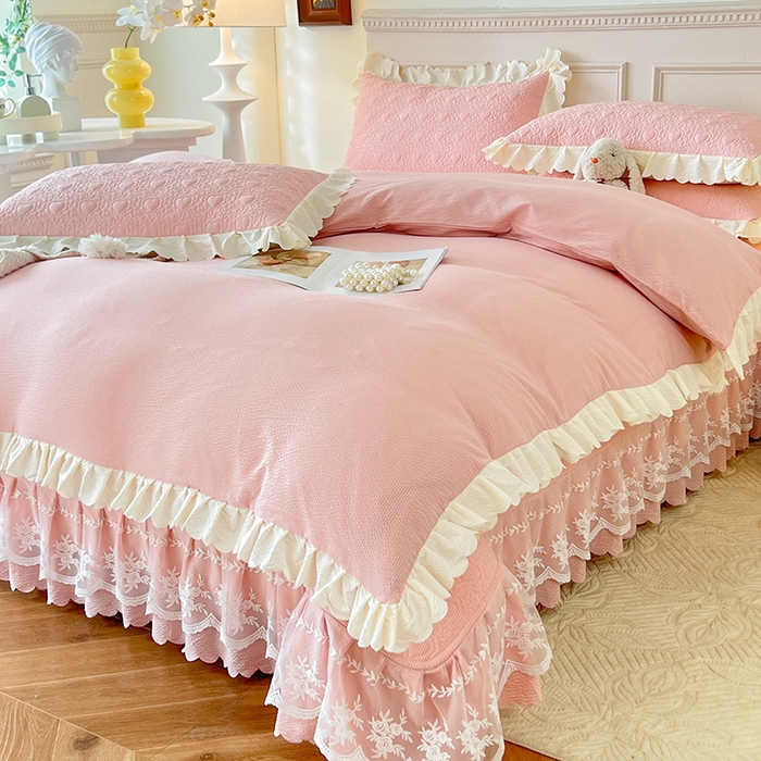 91家纺网 家纺一手货源 找家纺 绒世界 2024新款秋冬泡泡双层纱夹棉床盖四件套 仙姿玉