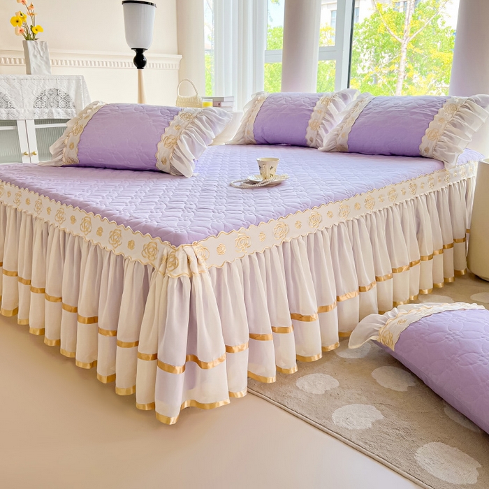 91家纺网 家纺一手货源 找家纺 罗艺轩 2024新款公主风水洗棉夹棉床裙-花蔓花蔓-茉莉紫