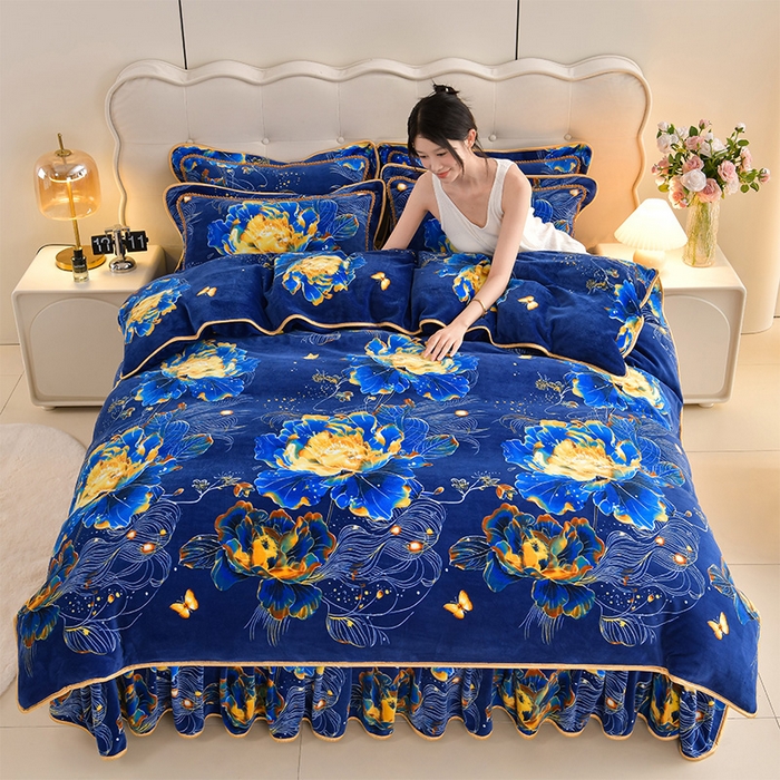 91家纺网 家纺一手货源 找家纺 梦莱情纺2024新款8.5斤牛奶绒四件套日产12000套 秘境