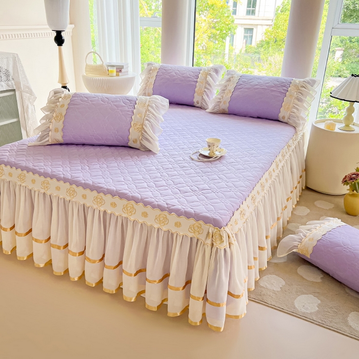 91家纺网 家纺一手货源 找家纺 罗艺轩 2024新款公主风水洗棉夹棉床裙-花蔓花蔓-茉莉紫